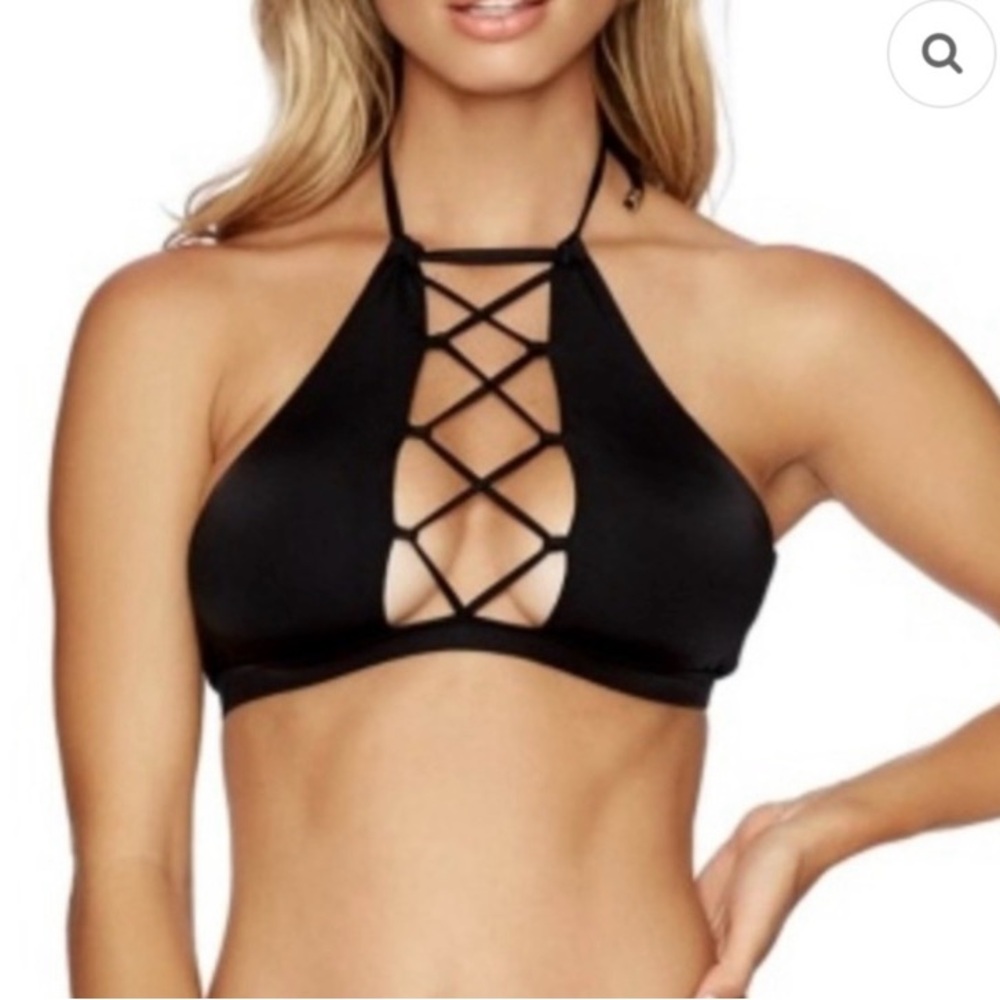 Beach BUNNY reese BLUE Halter Bikini Top with Crisscross Design